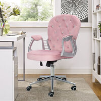 Button Swivel Chair with Chrome Feet Office Chair Gas Lift Swivel Computer Seat- Pink Velvet