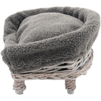 Livingandhome Wicker Pet Bed with Cushion, Grey
