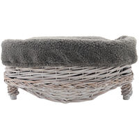 Livingandhome Wicker Pet Bed with Cushion, Grey