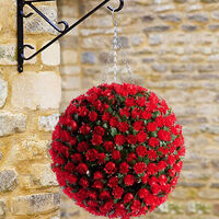 38CM Artificial Rose Topiary Flower Ball Hanging Outdoor, Red