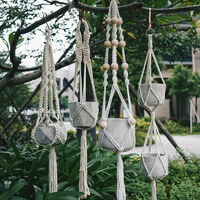 Livingandhome Macrame Woven Rope Plant Hangers Cotton Hanging Gardening Decoration, A