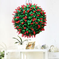 38CM Artificial Lavender Flowers Ball Grass Hanging Flower Topiary Ball Wall Decoration, Red&Green