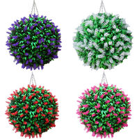 38CM Artificial Lavender Flowers Ball Grass Hanging Flower Topiary Ball Wall Decoration, Red&Green