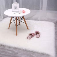 Livingandhome Rectangle Faux Fur Sheepskin Non Slip Fluffy Floor Rug, White 60x90CM