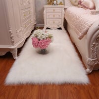 Livingandhome Rectangle Faux Fur Sheepskin Non Slip Fluffy Floor Rug, White 60x90CM