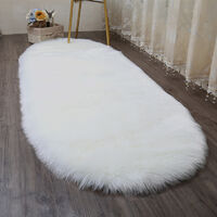 Oval White Faux Fur Sheepskin Non Slip Fluffy Floor Rugs, 60x90CM