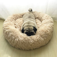 Apricot Round Cat Dog Cushion Faux Fur Fluffy Shaggy Sheepskin Pet Bed, 80CM