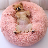 Pink Round Cat Dog Cushion Faux Fur Fluffy Shaggy Sheepskin Pet Bed, 70CM