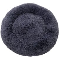 Dark Grey Round Cat Dog Cushion Faux Fur Fluffy Shaggy Sheepskin Pet Bed, 50CM