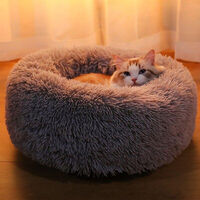 Khaki Round Cat Dog Cushion Faux Fur Fluffy Shaggy Sheepskin Pet Bed, 80CM
