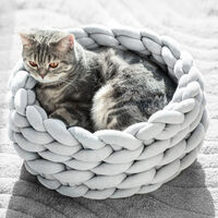 Woven Pet Sleeping Bed Small Cat Dog Basket Bed Knitting Nest, 30CM