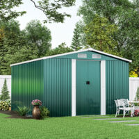 10ft x 8ft Green Metal Garden Shed Garden Storage WITH BASE Foundation