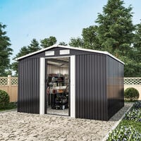 8ft x 8ft Grey Metal Garden Shed Garden Storage WITH BASE Foundation