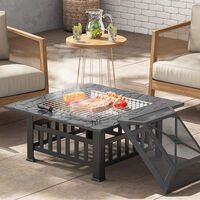 Livingandhome 81CM Garden Fire Pit Brazier Patio BBQ Firepit Table with BBQ Grill