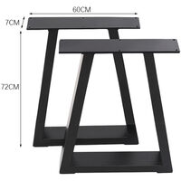 Set of 2 Metal Table Bench Legs Frames Trapezium with Top Steel Base Stands, 60x72CM