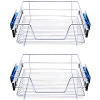 Set Of 2 Pull Out Wire Basket Kitchen Cabinet Larder Organizer Cupboard 