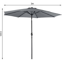 Livingandhome 3M Large Round Garden Parasol Outdoor Beach Umbrella Patio Sun Shade Crank Tilt No Base, Dark Grey