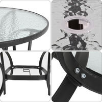 Livingandhome Garden Ripple Glass Round Table With Umbrella Hole, Black
