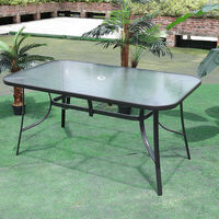 Livingandhome Garden Ripple Glass Rectangle Table With Umbrella Hole, Black 150x90CM