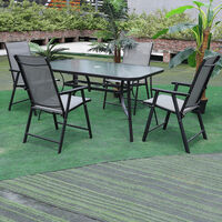 Livingandhome Garden Ripple Glass Rectangle Table With Umbrella Hole, Black 150x90CM