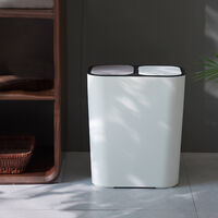 Livingandhome 12L Dual Compartment Waste Bin with Push-Button, White