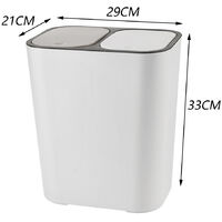 Livingandhome 12L Dual Compartment Waste Bin with Push-Button, White