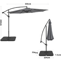Garden 3M Dark Grey Banana Parasol Cantilever Hanging Sun Shade Umbrella Shelter