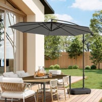3M Garden Hanging Parasol Cantilever Sun Shade Patio Banana Umbrella, Dark Grey