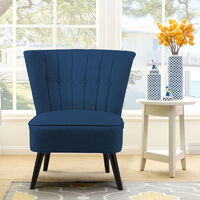 Livingandhome Upholstered Linen Cocktail Chair With Buttons, Blue