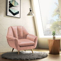 Scalloped Back Velvet Soft Armchair Tub Wing Chair, Pink