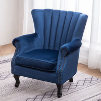 Livingandhome Velvet Pleated Wingback Armchair, Royal Blue