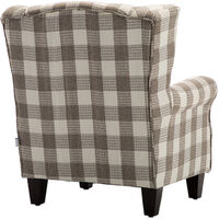 Livingandhome Chesterfield Tartan High Back Armchair with Thick Cushion and Lumbar Pillow, Beige