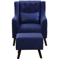 Linen Wingback Armchair And Footstool, Dark Blue