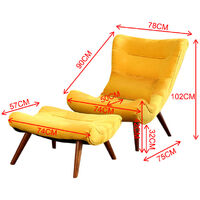 Livingandhome Chenille Recline Lounge Chair with Footstool, Yellow