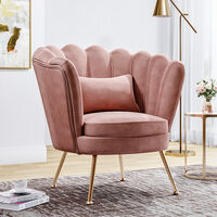 Velvet Scalloped Accent Tub Chair With Cushion, Rose