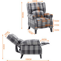 Livingandhome Fabric Wingback Recliner Armchair with Retractable Footrest , Grey Mix
