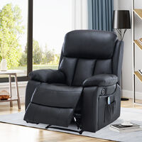 PU Leather Heated Massage Sofa Recliner Armchair, Black