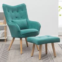 Livingandhome Frosted Velvet Wingback Lounge Chair with Footstool, Green