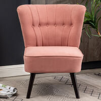 Livingandhome Pink Velvet Armchair with Buttons