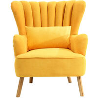 Livingandhome Occasion Suede Wingback Armchair with Lumbar Pillow, Yellow