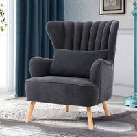 Livingandhome Occasion Suede Wingback Armchair with Lumbar Pillow, Dark Grey