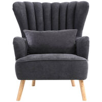 Livingandhome Occasion Suede Wingback Armchair with Lumbar Pillow, Dark Grey
