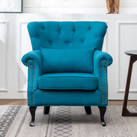 Livingandhome Chesterfield Armchair Thick Cushion with Lumbar Pillow, Blue