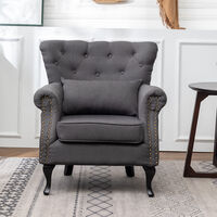 Livingandhome Chesterfield Armchair Thick Cushion with Lumbar Pillow, Dark Grey