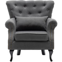 Livingandhome Chesterfield Armchair Thick Cushion with Lumbar Pillow, Dark Grey