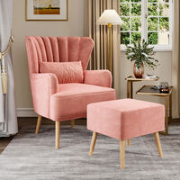 Livingandhome Occasion Suede Wingback Armchair with Footstool and Pillow, Pink