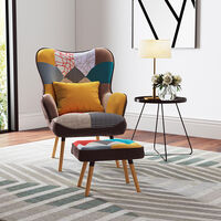 Livingandhome Multicolor Wingback Lounge Chair with Footstool and Pillow