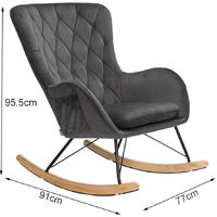Livingandhome Rhombus Linen Rocking Chair Armchair with Pocket, Dark Grey