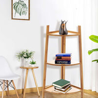 Brown Ladder Bamboo Wood Flower Plant Stand Corner Bookcase Shelf, 3 Tier