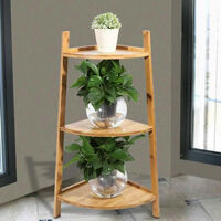 Brown Ladder Bamboo Wood Flower Plant Stand Corner Bookcase Shelf, 3 Tier
